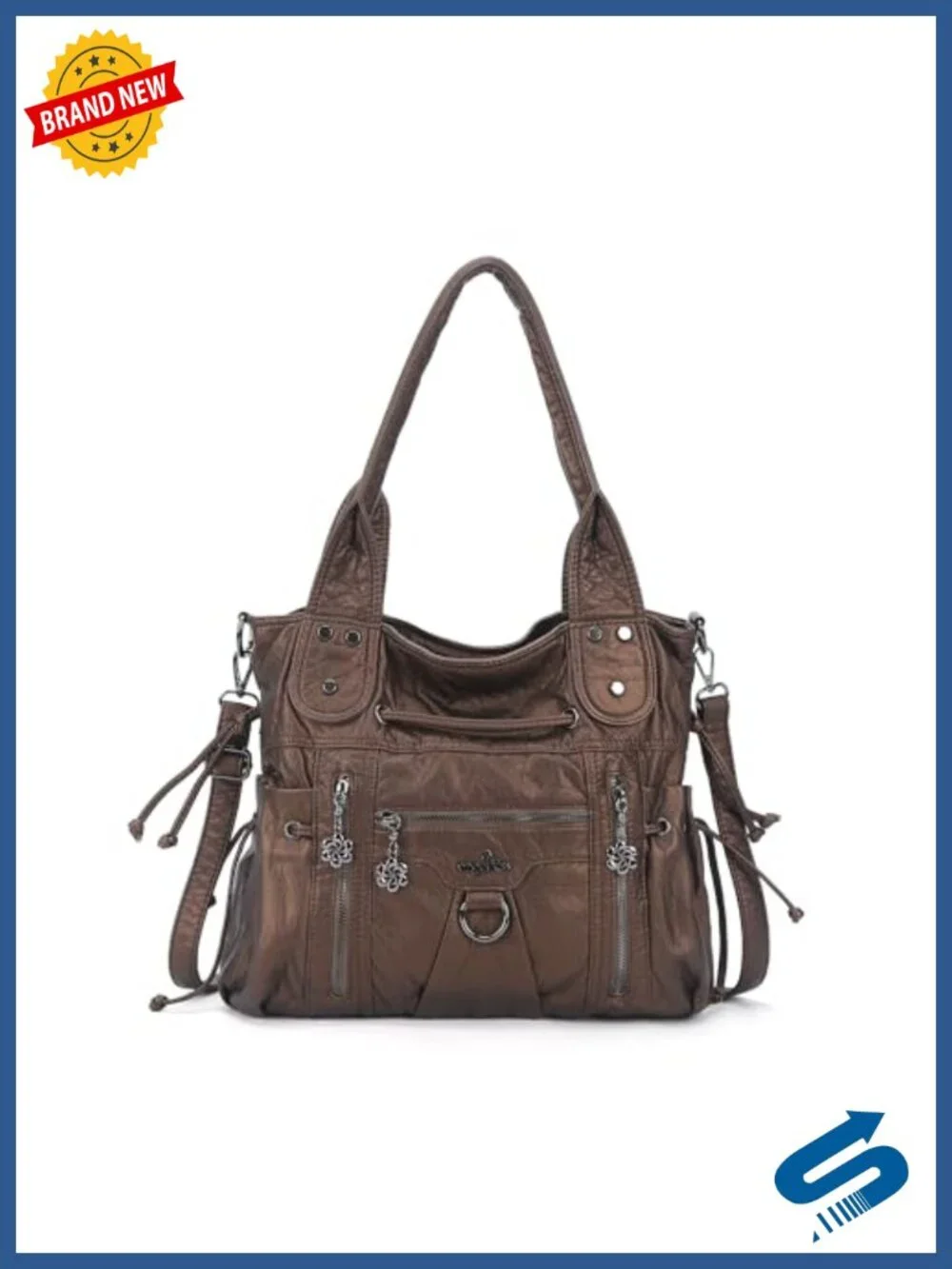 Faux Leather Hobo Bag with Crossbody Strap Roomie Tote Purse